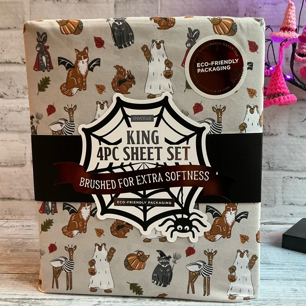 ENVOGUE 4Pc King Size Halloween Forest Critters Sheet Set